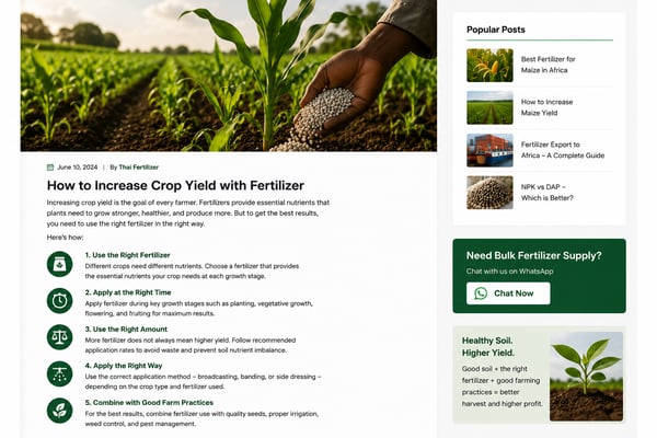 High yield crop field with proper fertilizer application