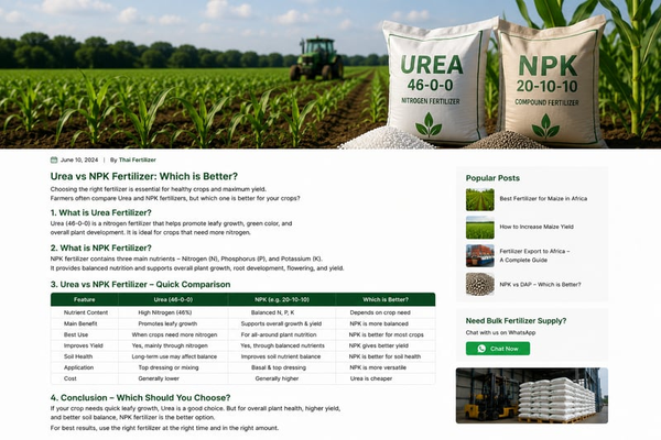 Urea and NPK fertilizer comparison for agriculture