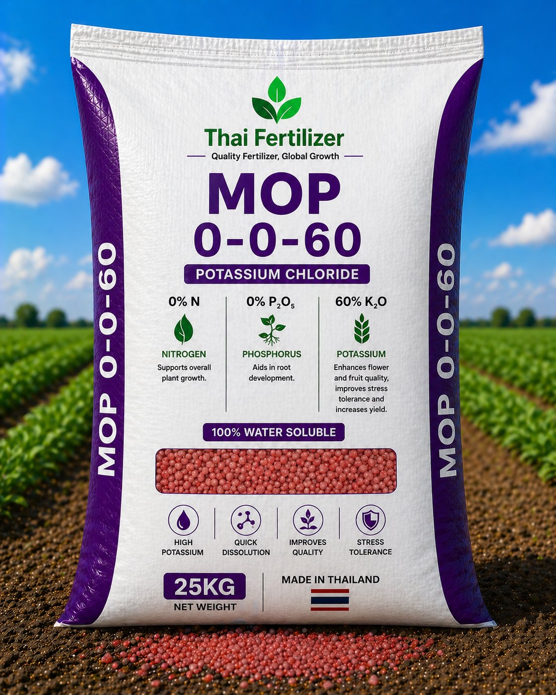 MOP 0-0-60 25kg bag packaging