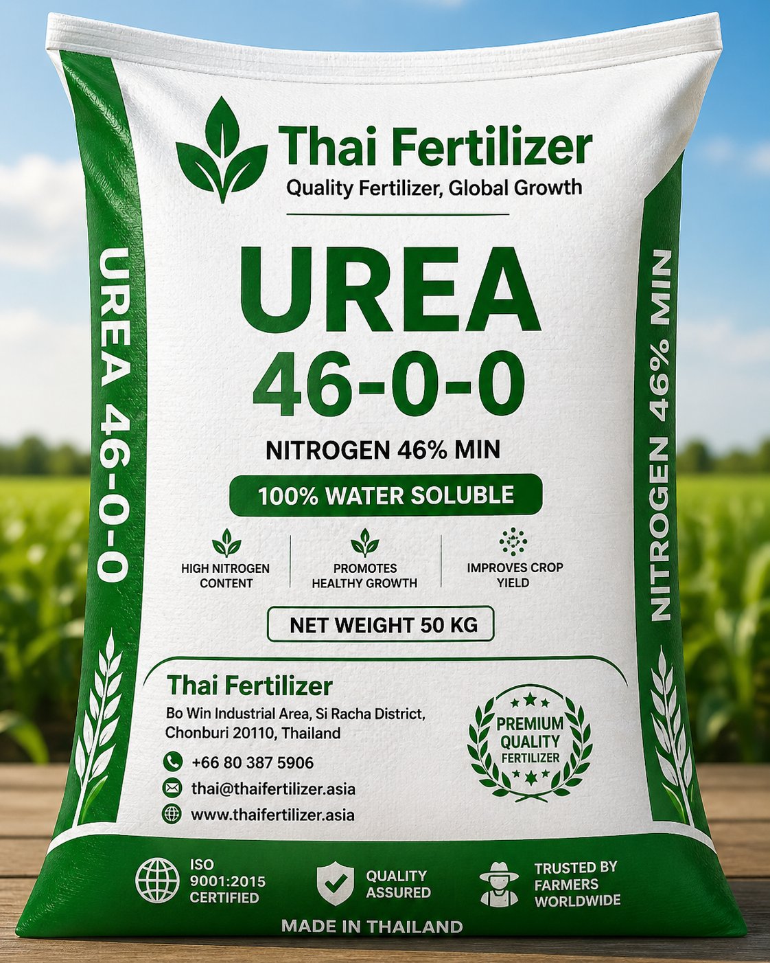 Urea 46-0-0 white granulated fertilizer in bulk storage